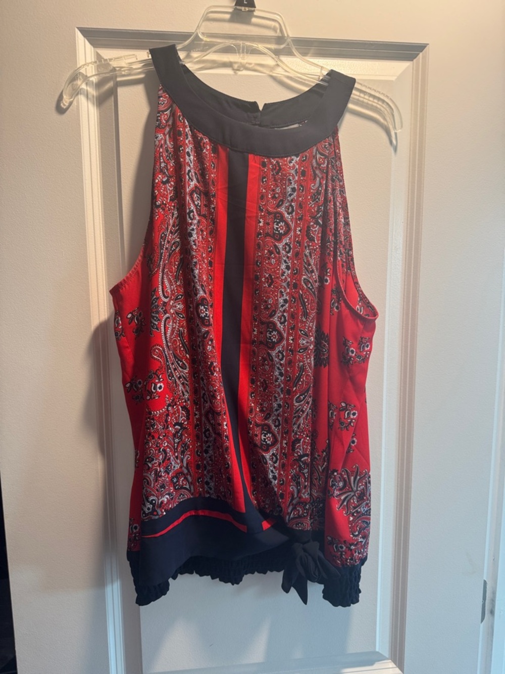 Soho Red Paisley Halter Camisole with Black Trim